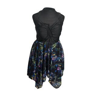 Bloomchic Womens Size 14-16 Black & Multicolor Handkerchief Hem Sleeveless Dress